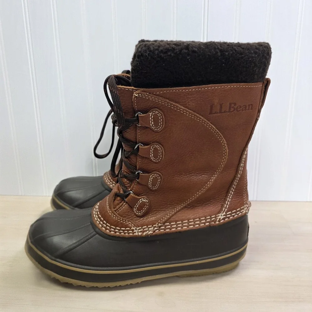 L.L. Bean Original Tumbled Leather Removable Felt Liner Tall Duck Boots Womens 9